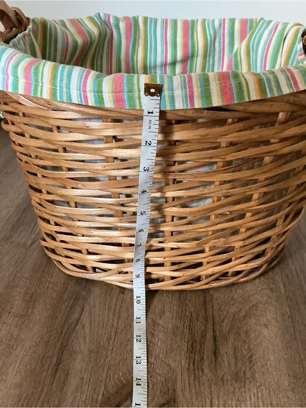 Vintage Basket Wicker with Striped Cotton Liner Beach Launder